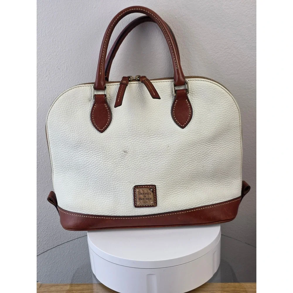 Dooney & Bourke Zip Zip Domed Satchel Pebble Grain Leather Crossbody Bag White